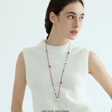 Silver Pony Beaded Red Cord Necklace