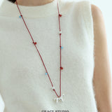 Silver Pony Beaded Red Cord Necklace