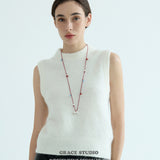 Silver Pony Beaded Red Cord Necklace