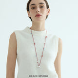 Silver Pony Beaded Red Cord Necklace
