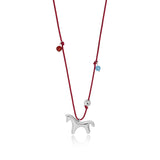 Silver Pony Beaded Red Cord Necklace
