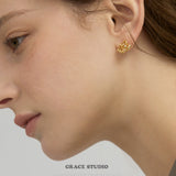 Sculptural Golden Bead Cluster Stud Earrings