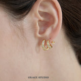 Double Band Pavé Star Stud Earrings