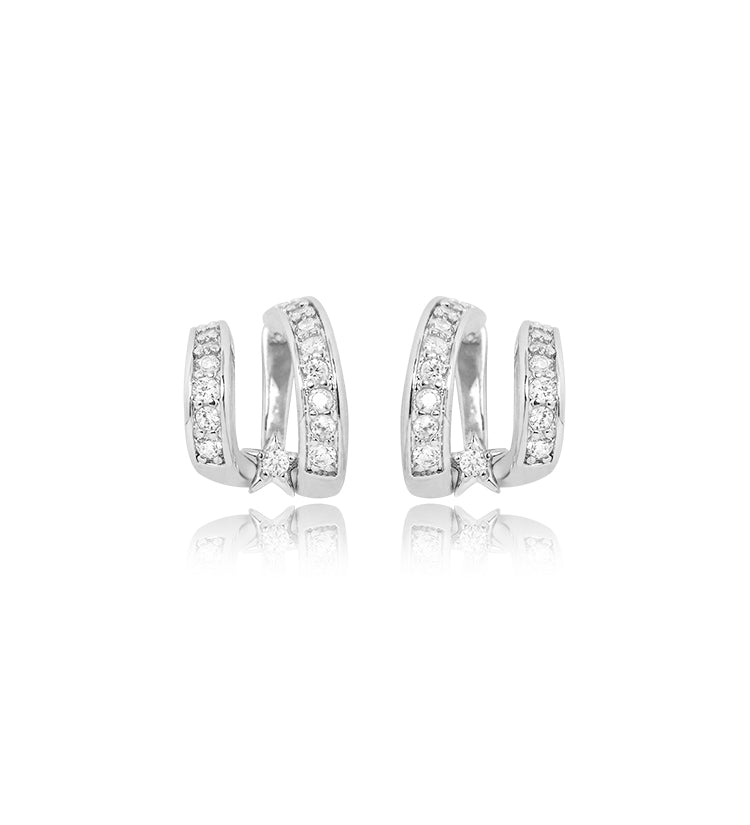 Double Band Pavé Star Stud Earrings