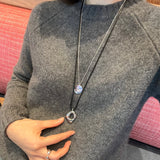 Silver Organic Oval Suede Cord Necklace