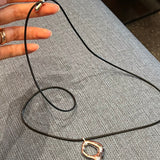 Silver Organic Oval Suede Cord Necklace