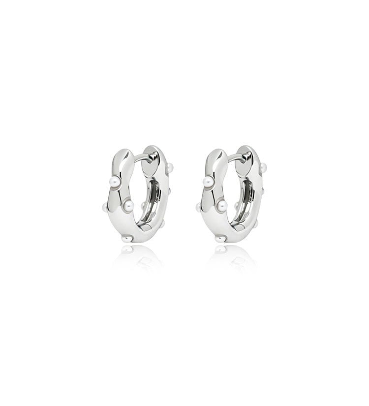 Pearl Studded Huggie Hoop Earrings