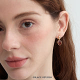 Wine Red Enamel Zircon Drop Earrings