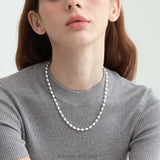 Matte Silver Oval Beaded Necklace
