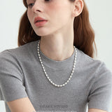 Matte Silver Oval Beaded Necklace