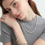 Matte Silver Oval Beaded Bracelet