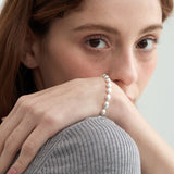 Matte Silver Oval Beaded Bracelet