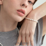 Matte Silver Oval Beaded Bracelet