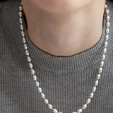 Matte Silver Oval Beaded Necklace