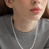 Matte Silver Oval Beaded Necklace