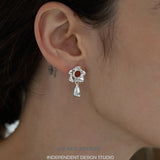Coral Blossom Silver Teardrop Earrings