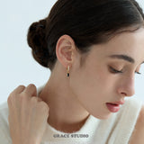 Pavé Hoop & Black Crystal Drop Earrings