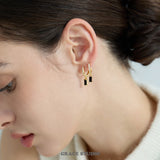 Pavé Hoop & Black Crystal Drop Earrings