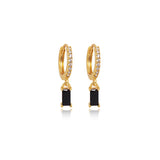 Pavé Hoop & Black Crystal Drop Earrings