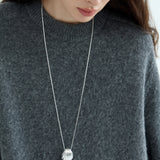 Sculptural Silver Shell Long Necklace